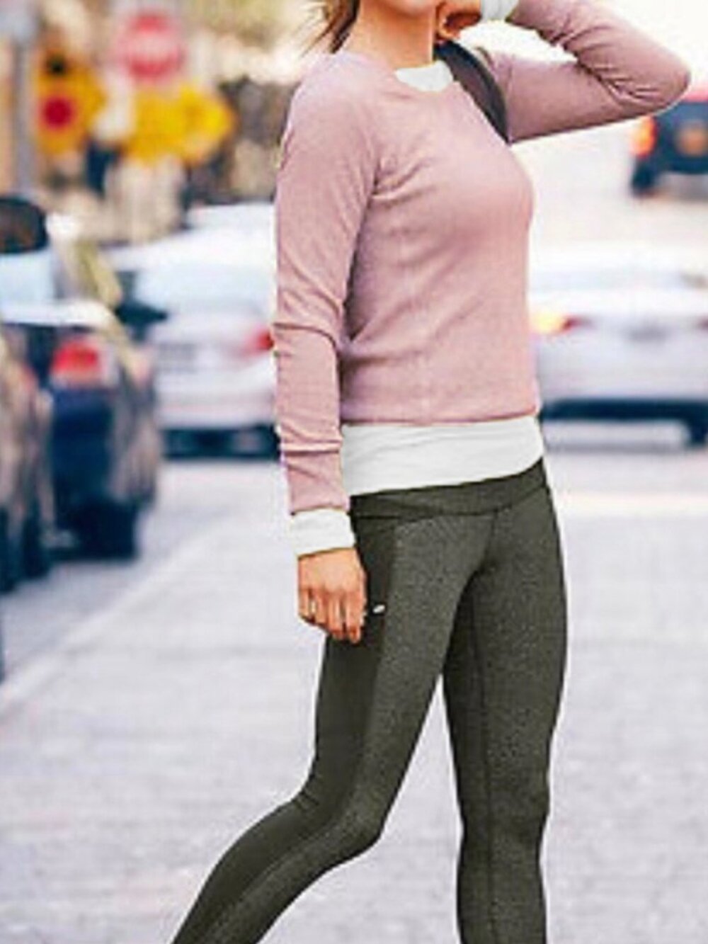Athleta Pave Dima Sweater L 100% Cashmere V-Stitch Pave Cropped Pale Pink Mauve
